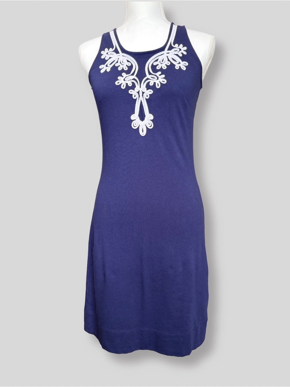 Lilly Pulitzer Foster French Terry Shift Dress Navy Blue White Embroidered XS